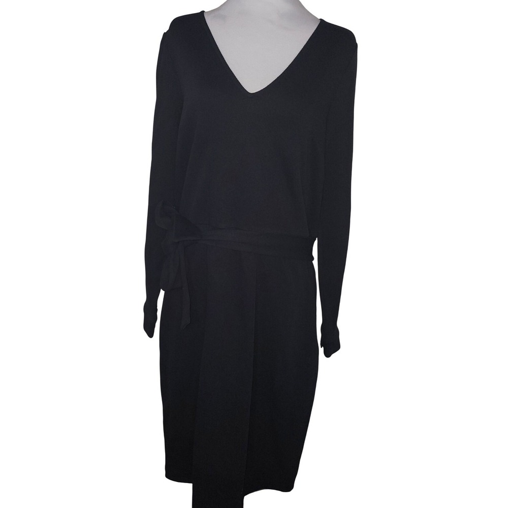 Boden Knit Dress V-Neck Long Sleeve Tie Waist Black US 10 - NWT